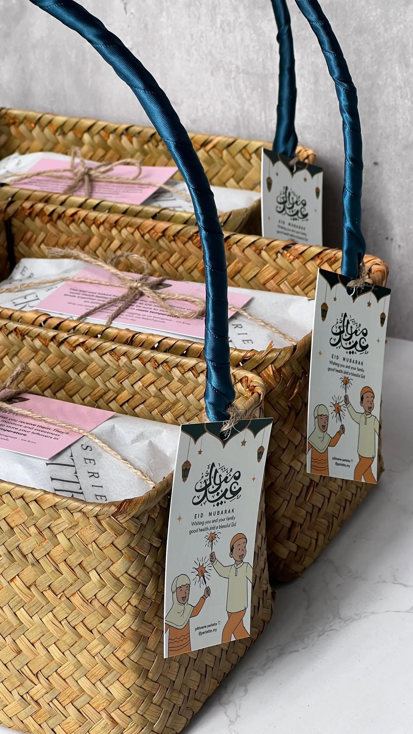 Handmade gift boxes prepared by Perlette Cakes for sharing.